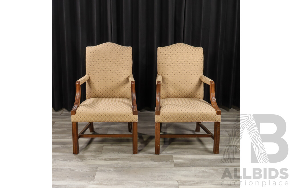 Pair of Drexel Georgian Style Upholstered Armchairs