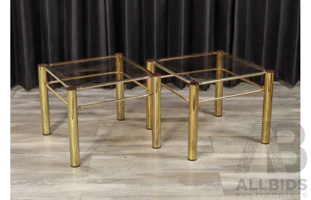 Pair of Brass Side Tables with Glass Tops