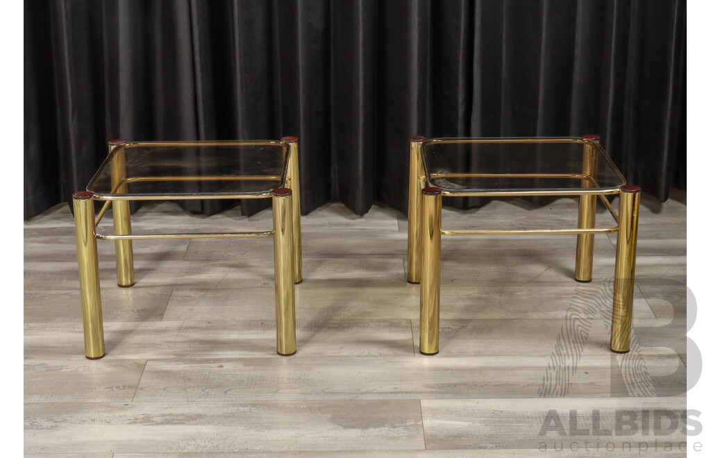 Pair of Brass Side Tables with Glass Tops