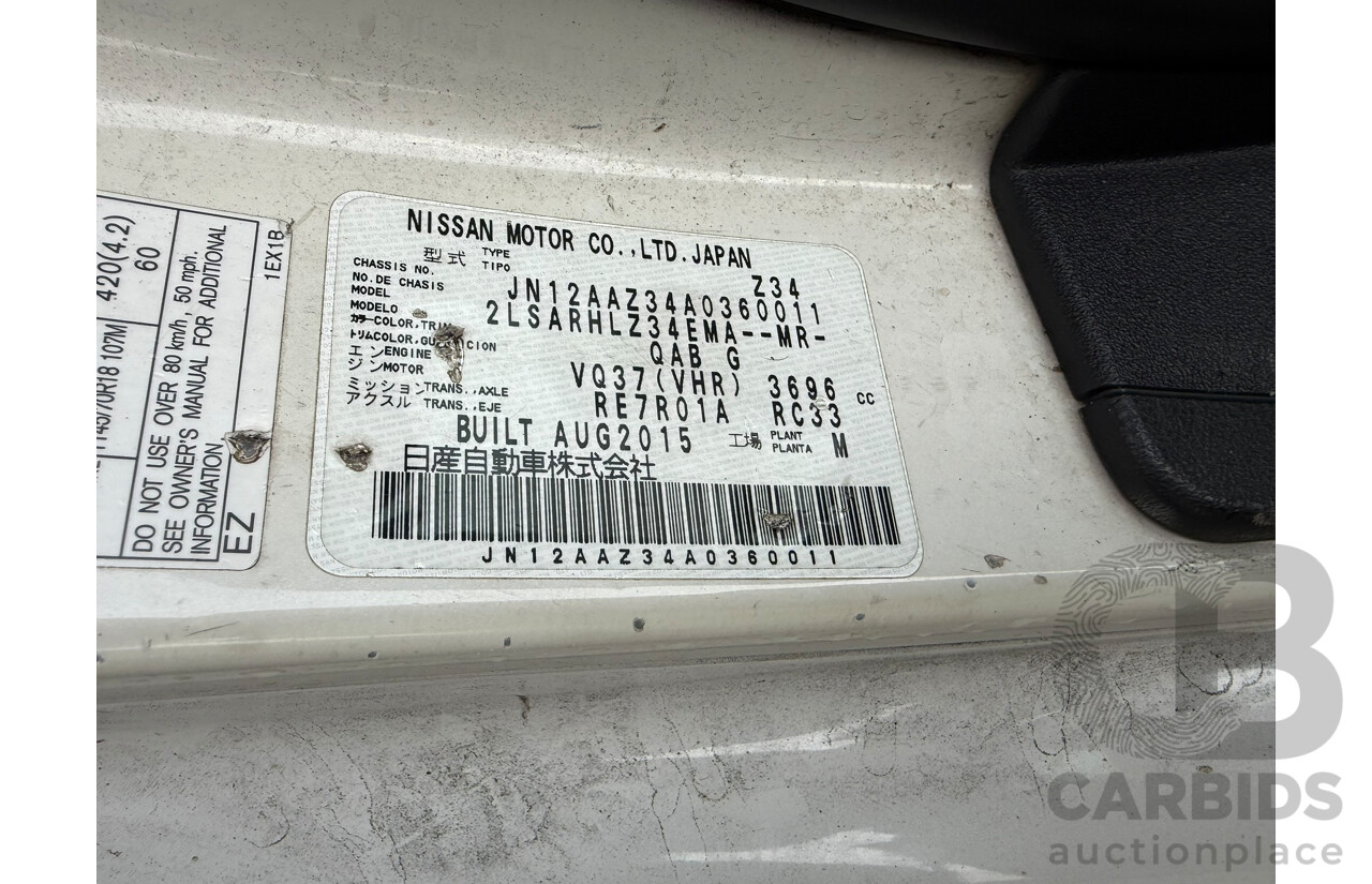 09/2015 Nissan 370Z  RWD Z34 MY14 2D Roadster White 3.7L