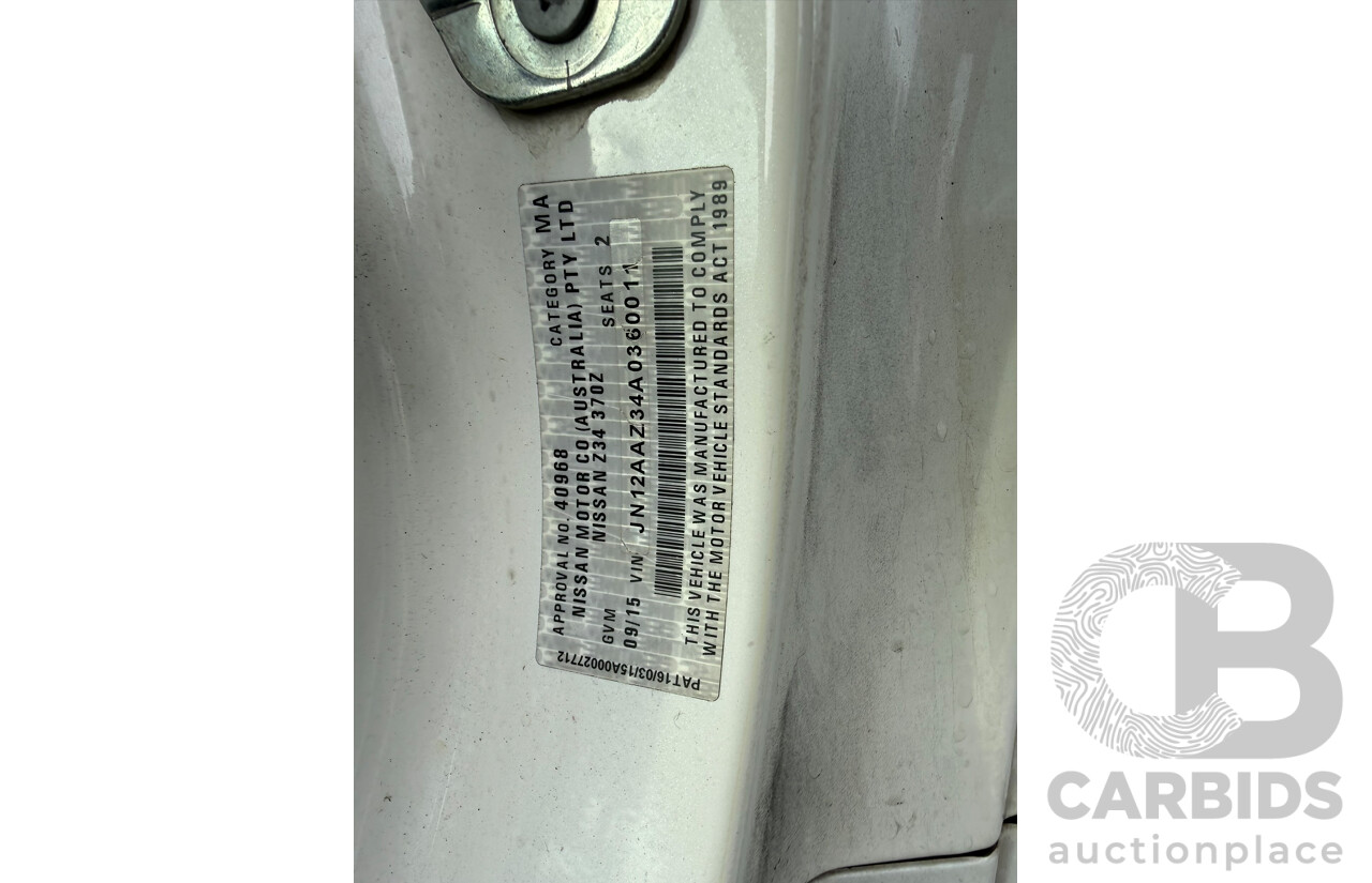 09/2015 Nissan 370Z  RWD Z34 MY14 2D Roadster White 3.7L