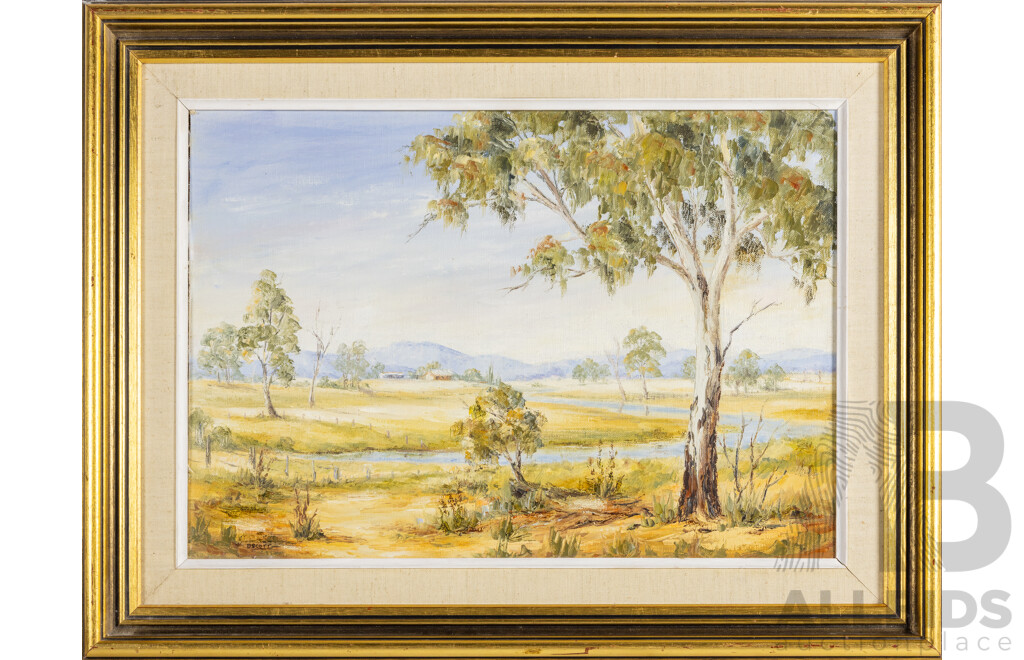 D.Scott, (20th Century), Summer Afternoon Landscape, Original Vintage Oil on Canvas Board, 51H x 67W cm (frame)