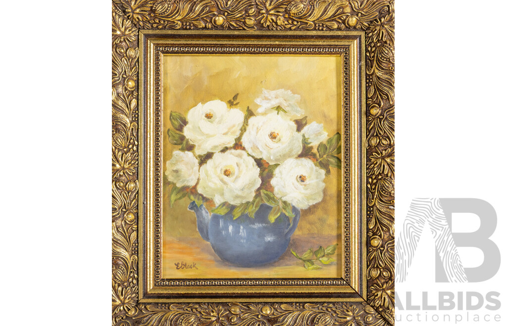 Elva Black (20th Century, Australian), Bowl of Roses and Growing Wild, Pair of Original Vintage Oils on Canvas Board/Board, 35H x 31W cm (frame largest) (2)