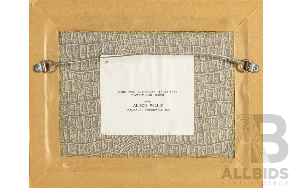 Alison Willis, (20th Century, Australian), Australian Bushscape - Cows Grazing II, Unique Vintage Mixed Media Australian Ti-Tree Bark, Seaweed & Lichen, 21H X 28W Cm (frame)