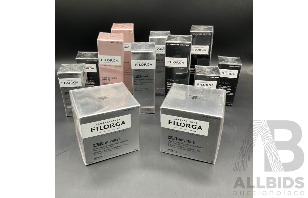 FILORGA NCEF-Reverse and Hydra-Hyal Skincare Anti-aging and Hydration Products - Lot of 12