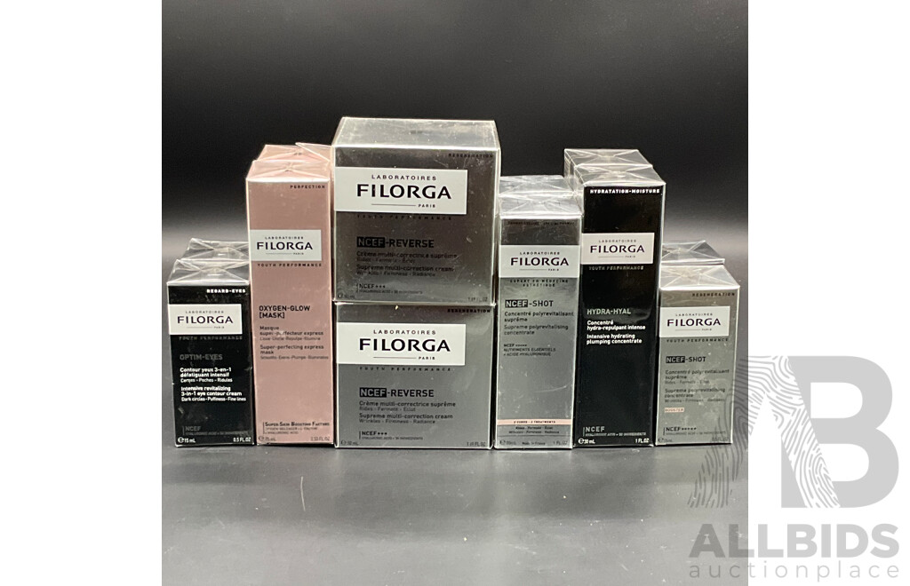 FILORGA NCEF-Reverse and Hydra-Hyal Skincare Anti-aging and Hydration Products - Lot of 12