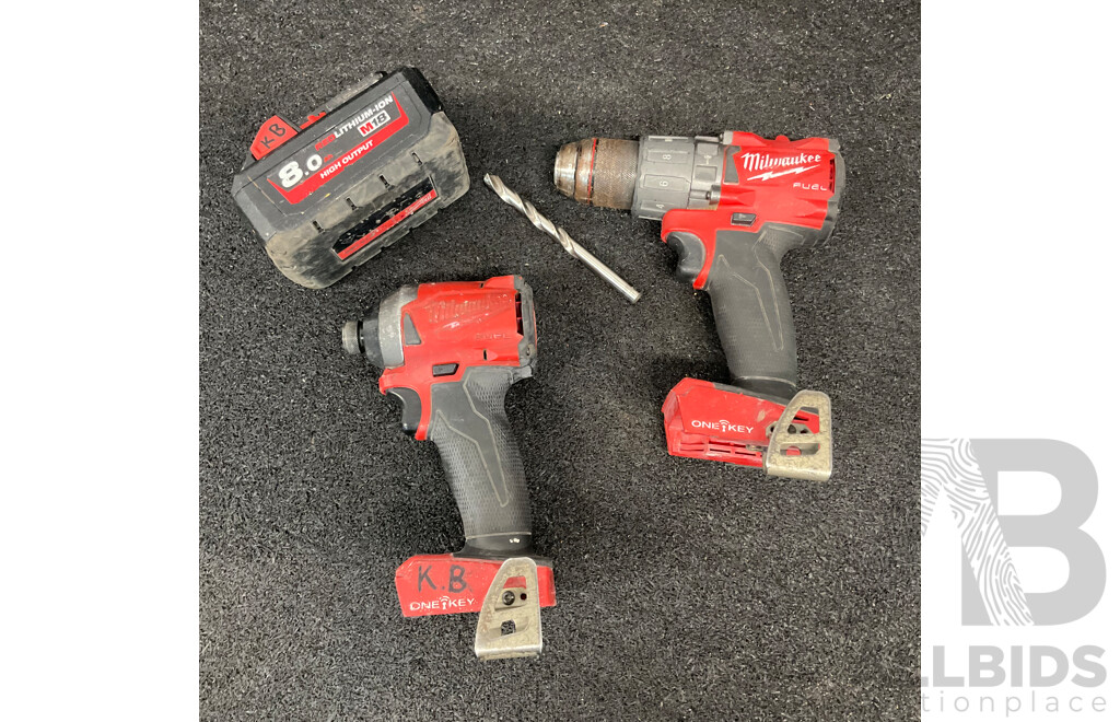 MILWAUKEE Fuel M18 Hammer Drill, Impact Driver and 8.0Ah Battery