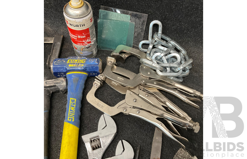 Assorted Welding Tools and DeWALT Tool Bag