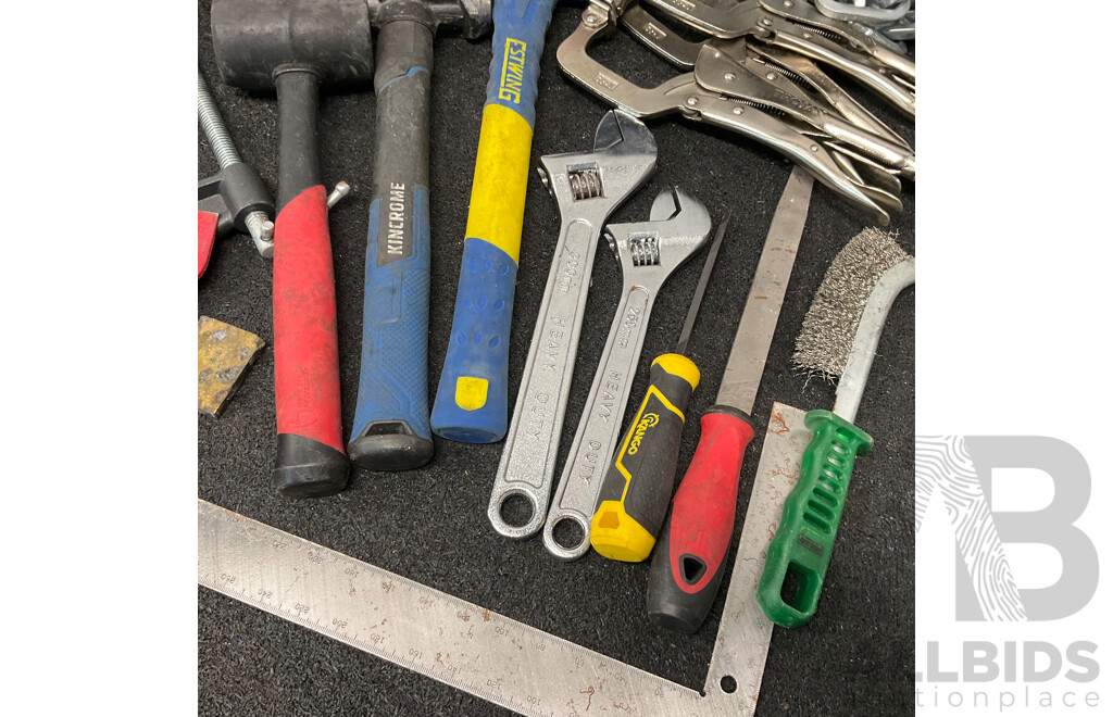 Assorted Welding Tools and DeWALT Tool Bag