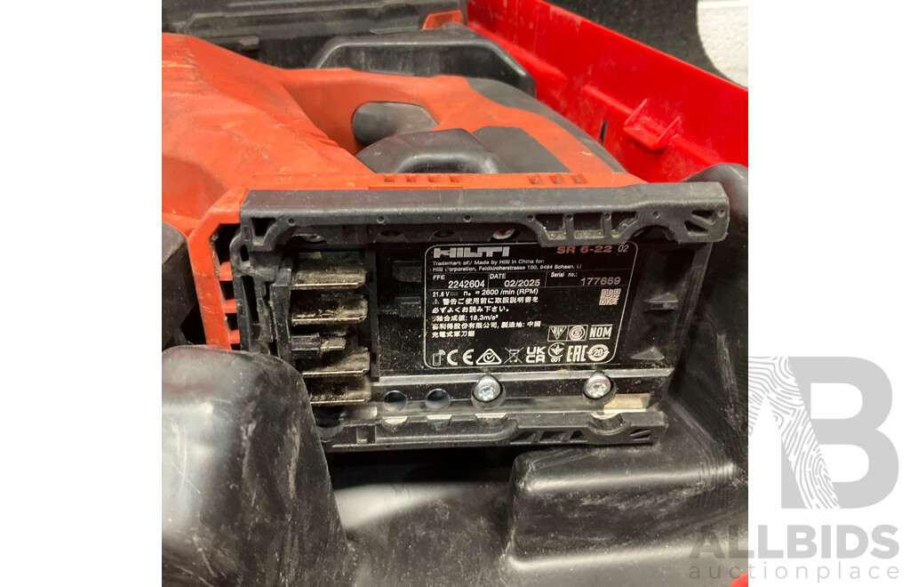 HILTI SR 6-22 Reciprocating Saw Kit, Including 2x Battery and Battery Charger