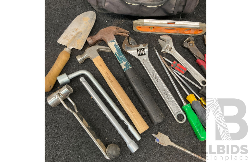 Assorted Hand Tools, ARLEC Work Light and RYOBI Tools Bag