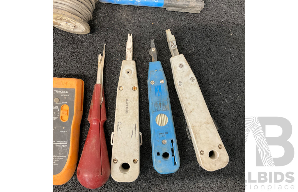 Assorted Telecommunications and Data Cabling Tools, Including FLUKE Networks Pro3000 Probe, Network Cable Tester and Others
