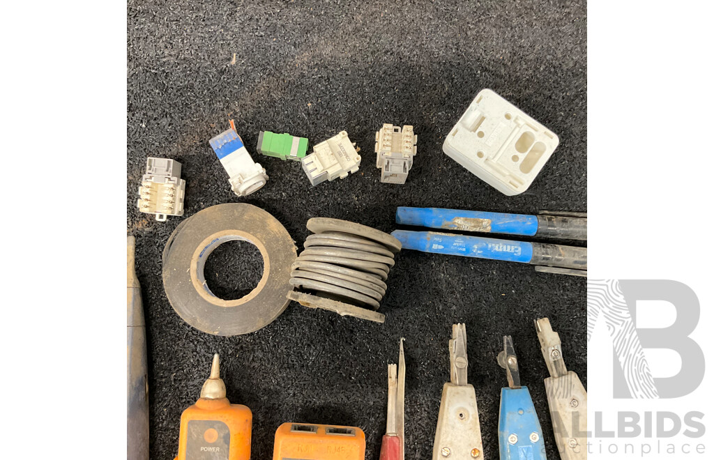 Assorted Telecommunications and Data Cabling Tools, Including FLUKE Networks Pro3000 Probe, Network Cable Tester and Others