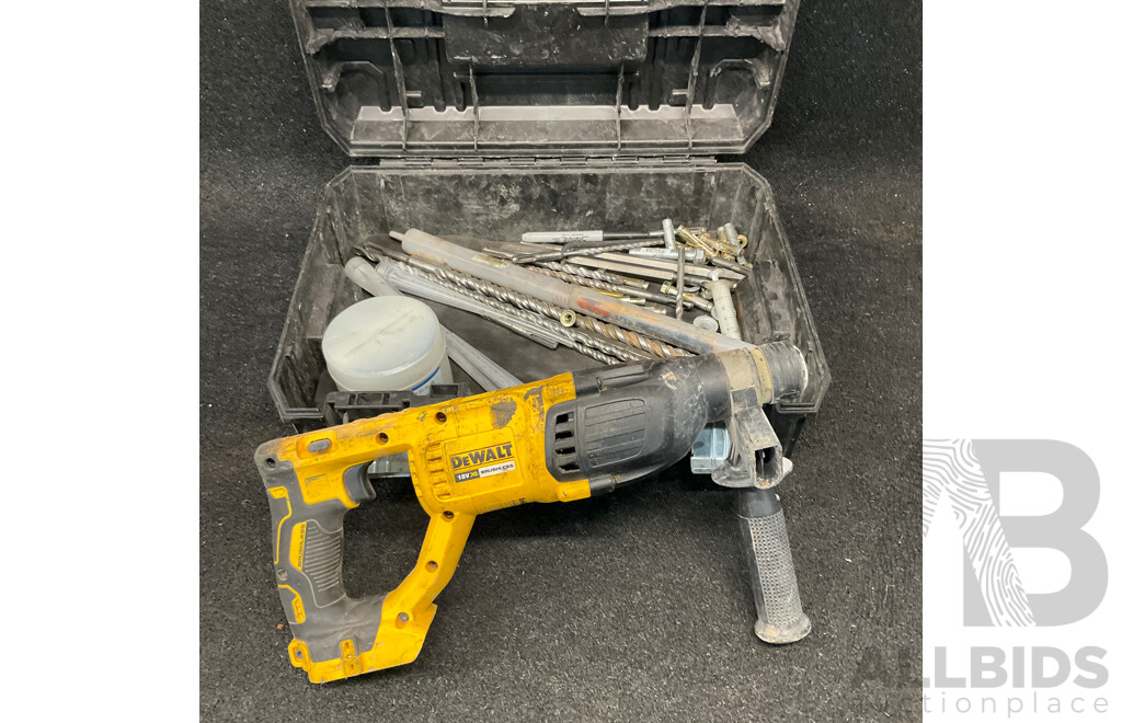 DeWALT 18V Brushless Rotary Hammer Drill (DCH033) - Skin Only and DeWALT TSTAK Tool Storage Box with Drill Bits