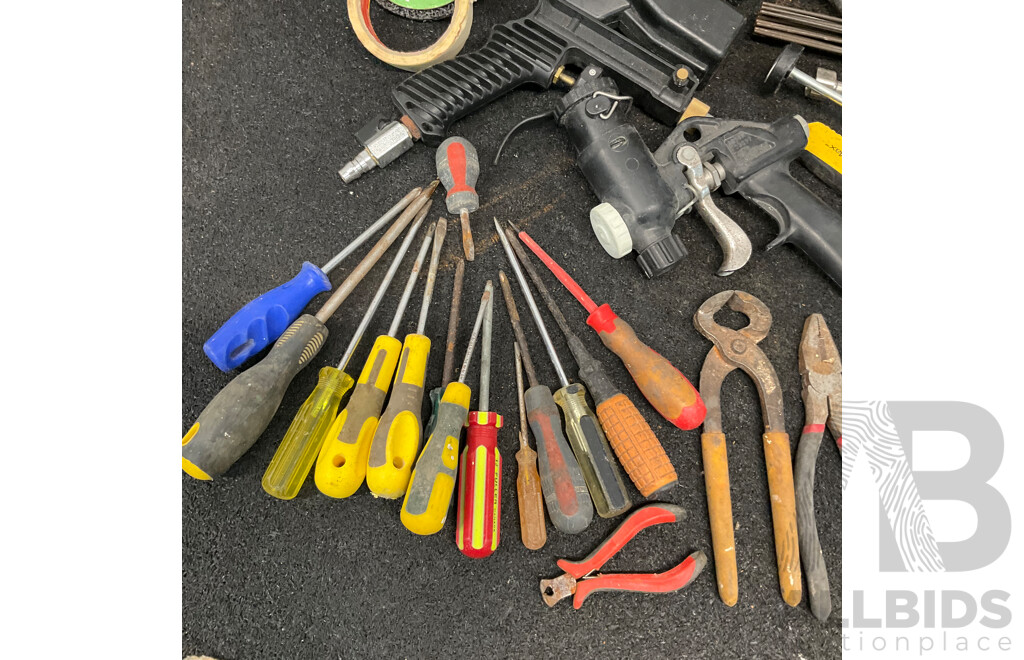Assorted Hand Tools, Air Blast Guns, Compressed Air Needle Scaler and Others