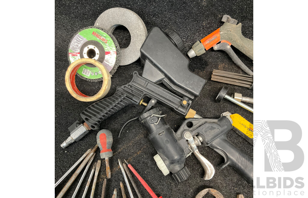 Assorted Hand Tools, Air Blast Guns, Compressed Air Needle Scaler and Others