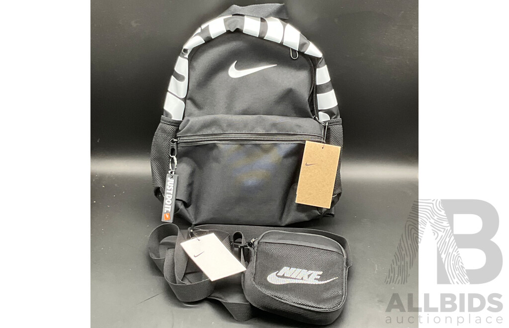 NIKE Brasilia JDI Mini Backpack and NIKE Heritage Small Crossbody Bag - Lot of 2