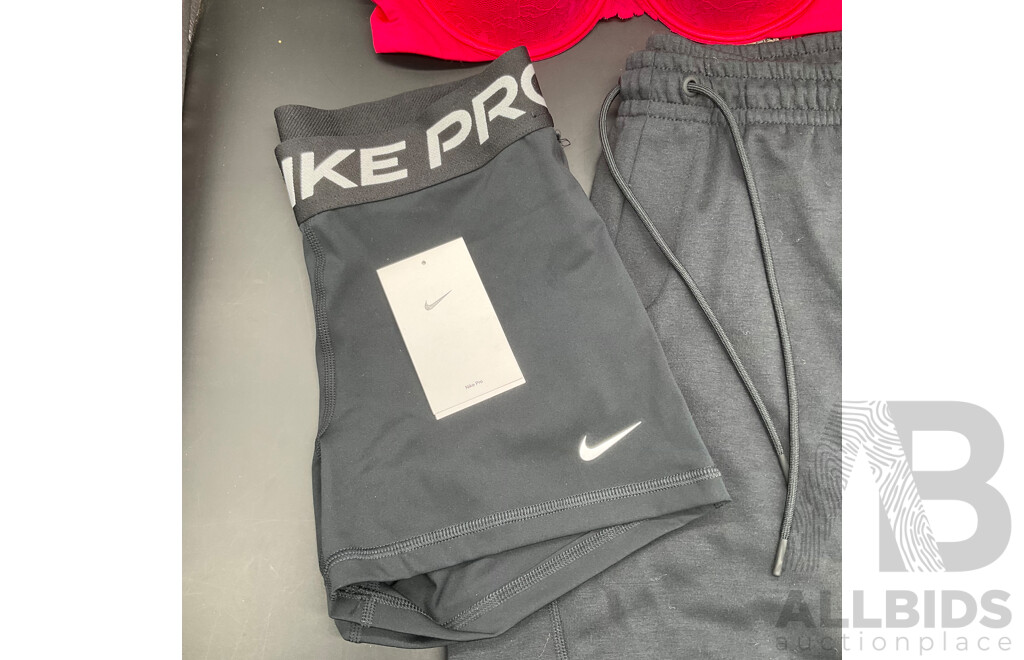 NIKE Pro Women's Shorts (M), NIKE Shorts (M) and Bras N Things Red Lace Balconette Bra (16C)  - Lot of 3