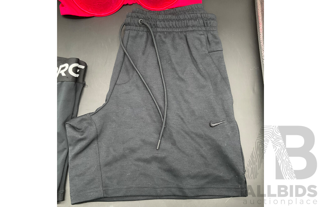 NIKE Pro Women's Shorts (M), NIKE Shorts (M) and Bras N Things Red Lace Balconette Bra (16C)  - Lot of 3