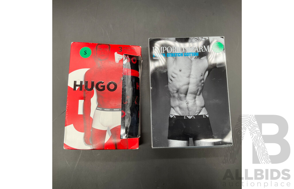 HUGO BOSS 3pack Trunks (S) and EMPORIO ARMANI 2pack Boxer Briefs (S)  - Lot of 2