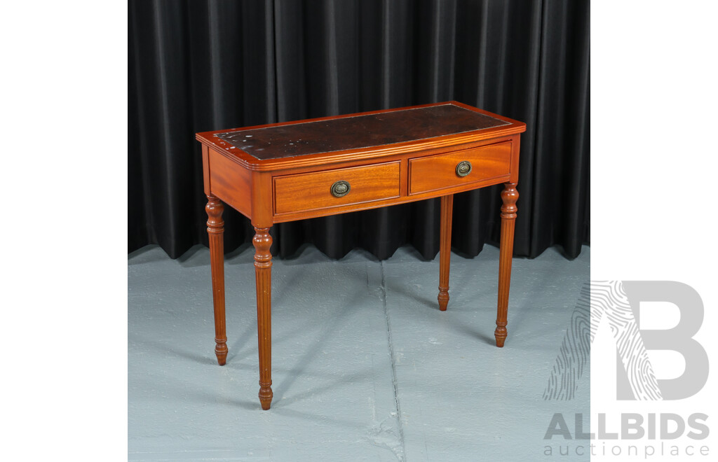 Reproduction Two Drawer Hall Table with Tooled Leather Top
