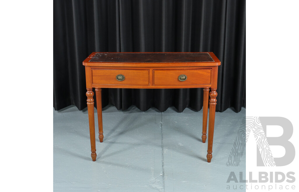 Reproduction Two Drawer Hall Table with Tooled Leather Top