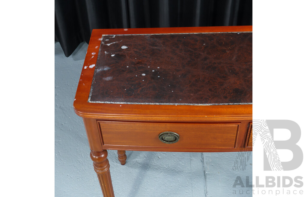 Reproduction Two Drawer Hall Table with Tooled Leather Top