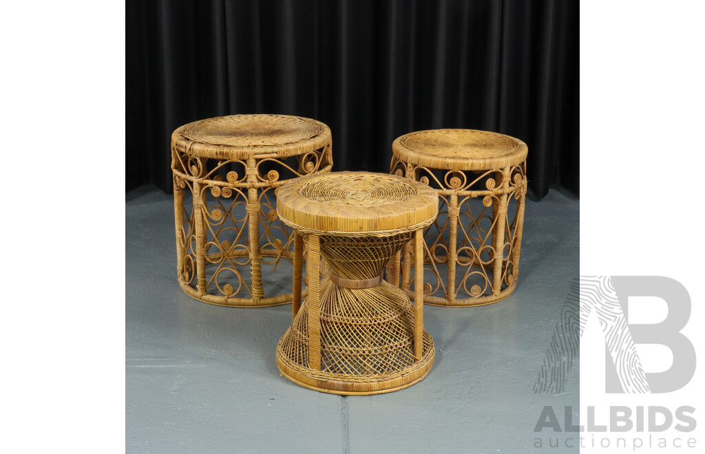 Collection of Three Cane Stools/Sidetables