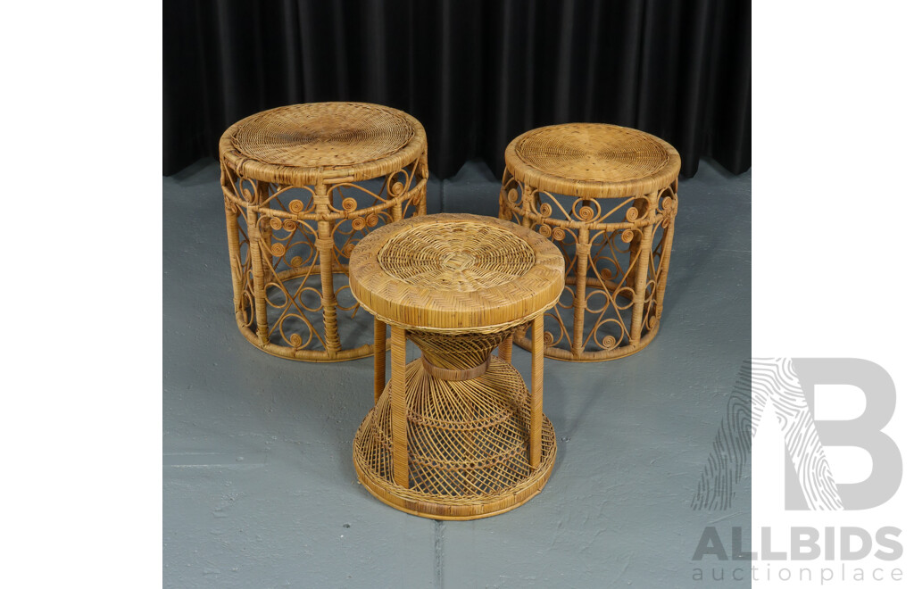 Collection of Three Cane Stools/Sidetables