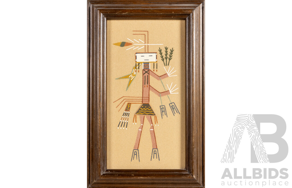 John L. Begay (20th Century, Navajo, Active c1970-80s), Yei - Male & Lightening Girl, Pair of Vintage Sand Paintings Used in Certain Navajo Rituals, 41H x 26W cm (frames) (2)