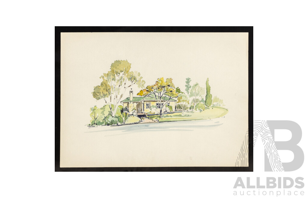 Shibu Dutta (20th Century, Indian-Born Australian), Study of a Yarralumla House (c1990s), Original Signed Watercolour on Paper, 25H x 35W cm (sheet Unframed)