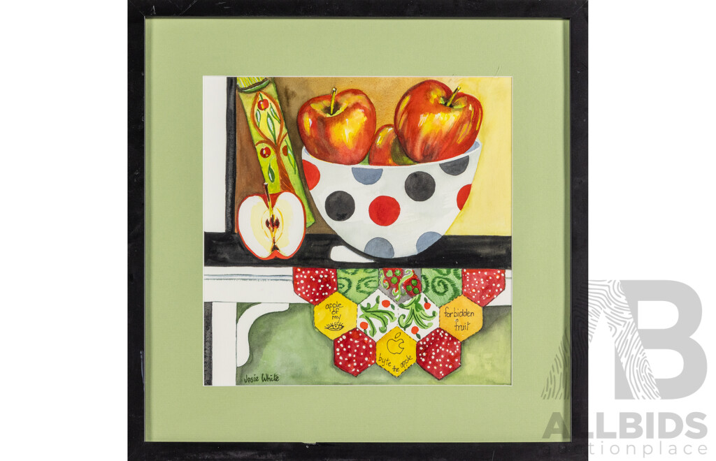 Josie White (20th Century, Australian), The Symbolic Meanings for Apples, Original Watercolour, 45H x 45W cm (frame)