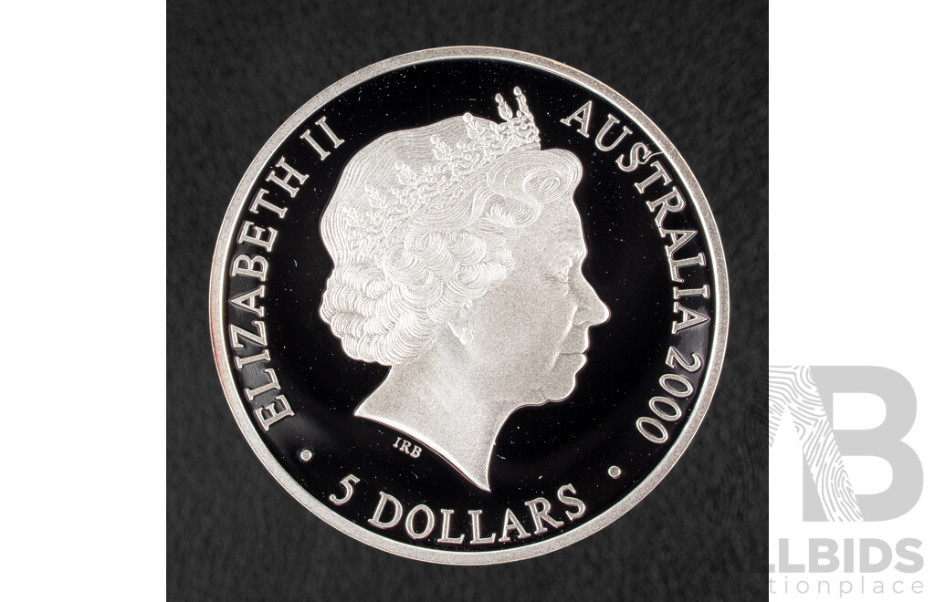 Australian RAM/Perth Mint 2000 Silver Proof Five Dollar Coin, Sydney Olympics, Kookaburra and Waratah .999