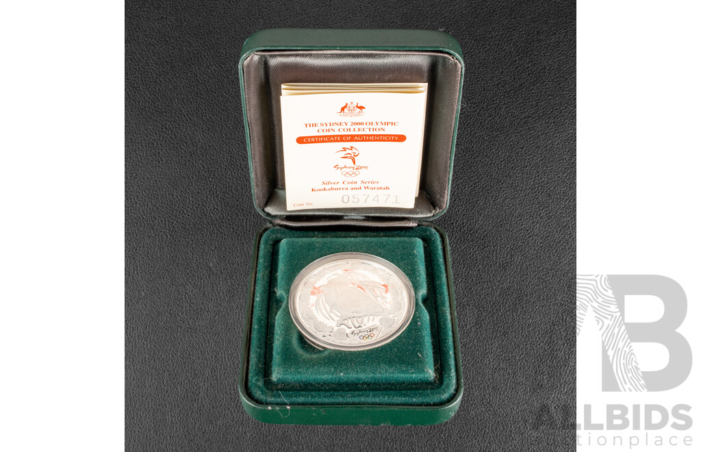 Australian RAM/Perth Mint 2000 Silver Proof Five Dollar Coin, Sydney Olympics, Kookaburra and Waratah .999