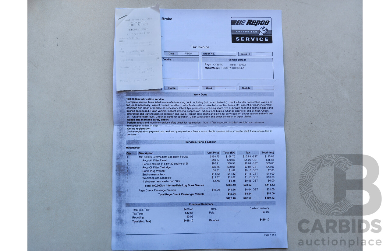 08/2013 Toyota Corolla Ascent ZRE182R 5d Hatchback White 1.8L