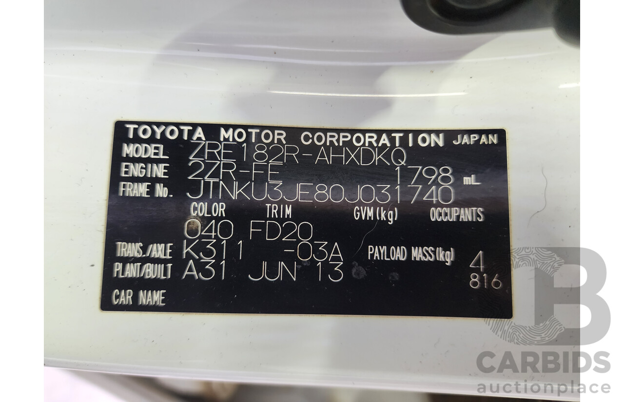 08/2013 Toyota Corolla Ascent ZRE182R 5d Hatchback White 1.8L