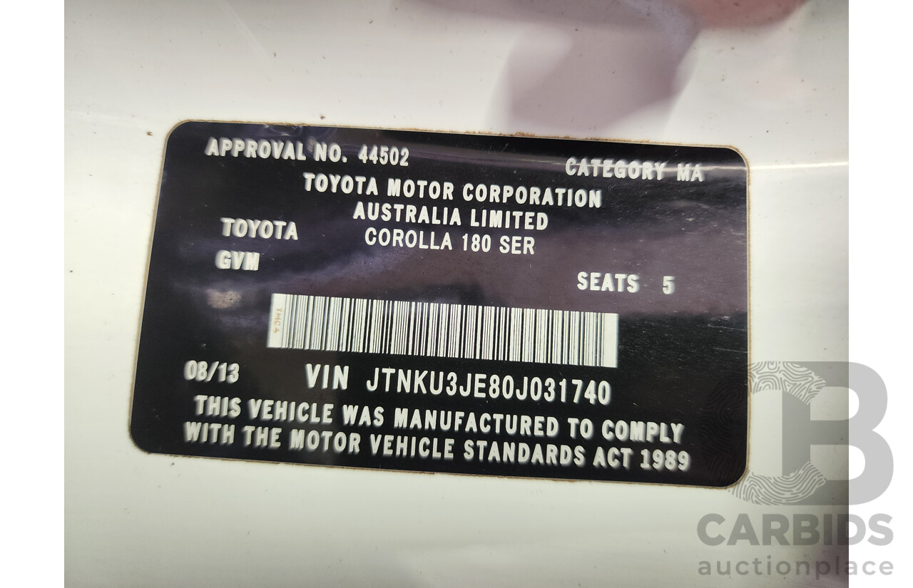 08/2013 Toyota Corolla Ascent ZRE182R 5d Hatchback White 1.8L