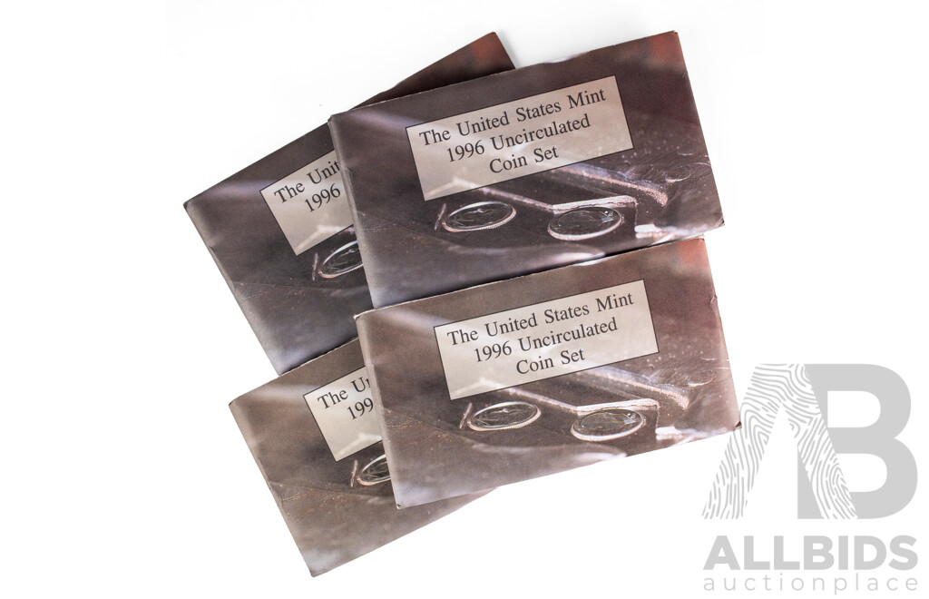 Four USA 1996 Thirteen UNC Coin Sets, 50th Anniversary of the Roosevelt Dime Editions