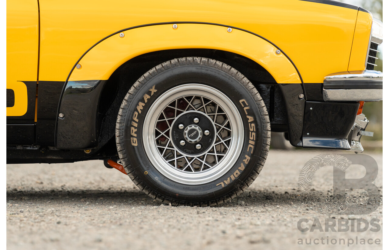 04/1974 Holden LH Torana SL/R 5000 Tribute 4d Sedan Chrome Yellow / Black V8 5.0L - Modified