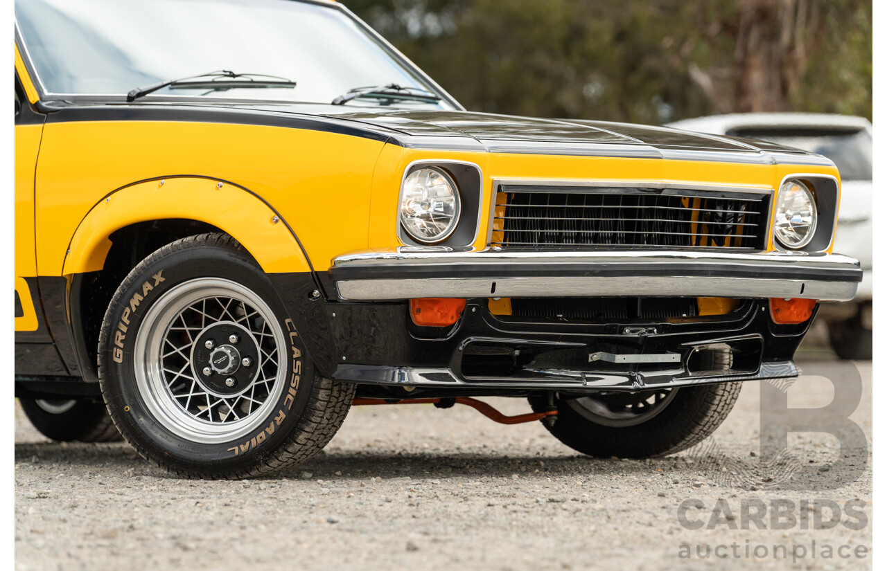 04/1974 Holden LH Torana SL/R 5000 Tribute 4d Sedan Chrome Yellow / Black V8 5.0L - Modified