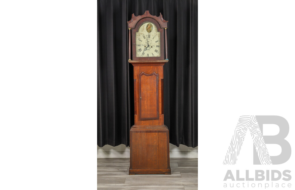 Georgian Silky Oak Long Case Clock by Mann & Wall