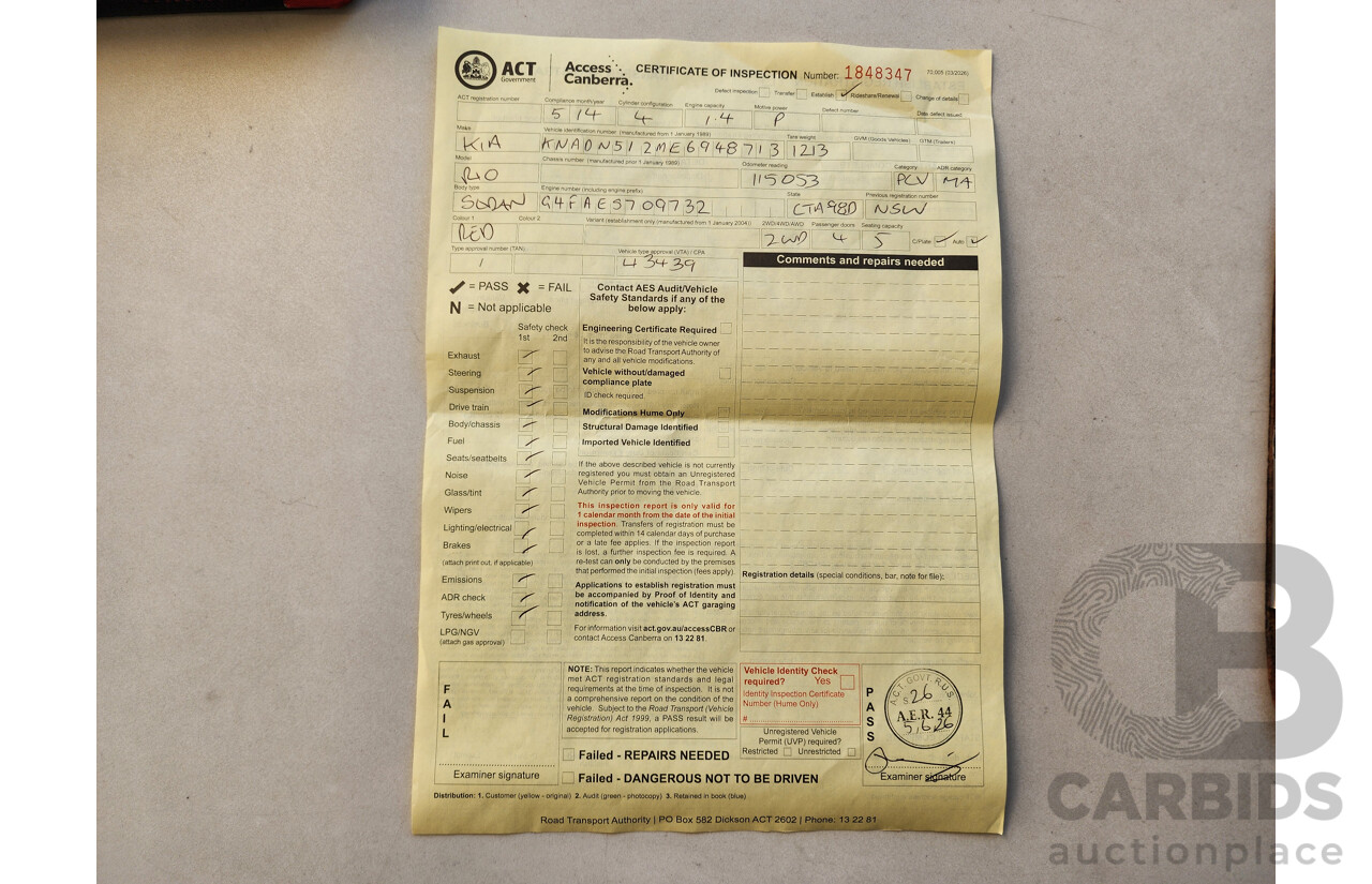 05/2014 Kia RIO S UB MY14 5d Hatchback Red 1.4L