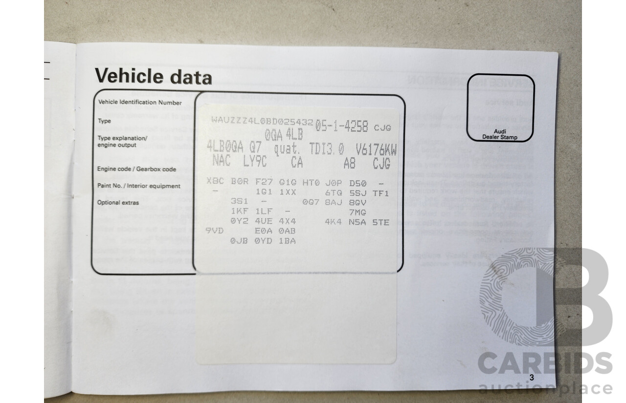 04/2011 Audi Q7 3.0 TDI Quattro MY11 4d Wagon White 3.0L
