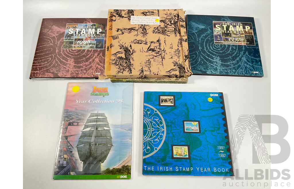 Five Irish Annual Stamp Albums Including 1990-1991 Limited Edition, 1991-1992, 1997, 1998