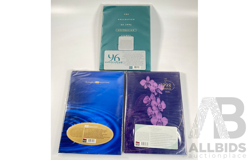 Three Australian Annual Stamp Albums Including 1996, 1997, 1998 - Face Value $137