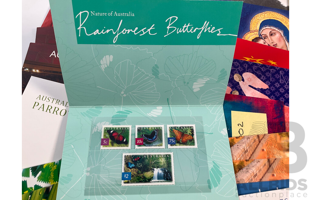 Forty Two Australian Mint Stamp Packs Including Australian Innovations, Tasmania 1804-2004, Treasures From the Archives, 150th Anniversary Railways in Australia, Sports Treasures  and More, Face Value Approximately $185