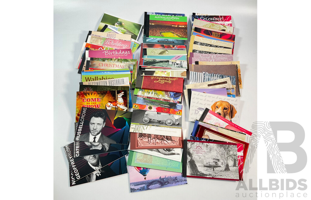 Eighty One Australian Mint Stamp Prestige and Souvenir Booklets and Packs Including Royal Tour Jubilee, Classic Toys, Geoffrey Rush, Nostalgic Tourism, World Cup 2003 and More - Face Value Approximately $850
