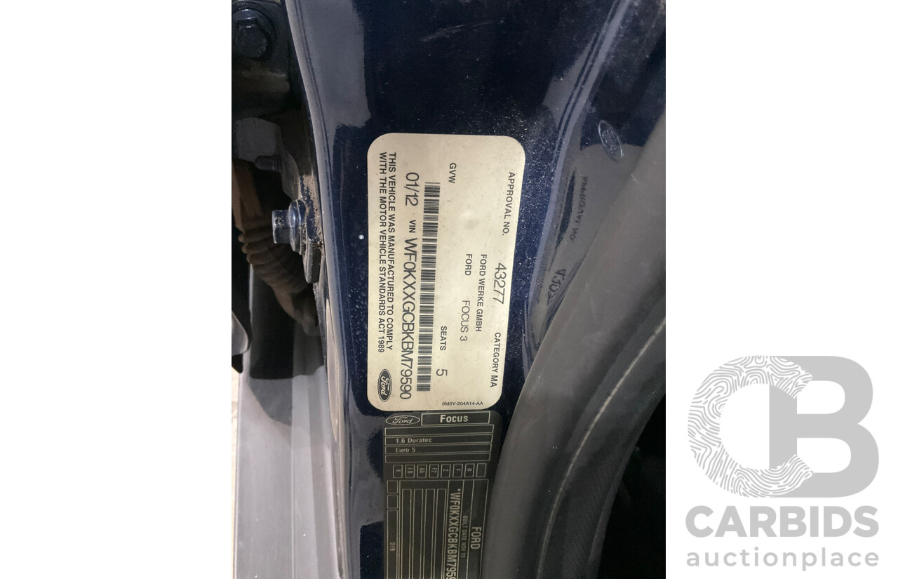 01/2012 Ford Focus Ambiente LW 5D Hatchback Blue 1.6L