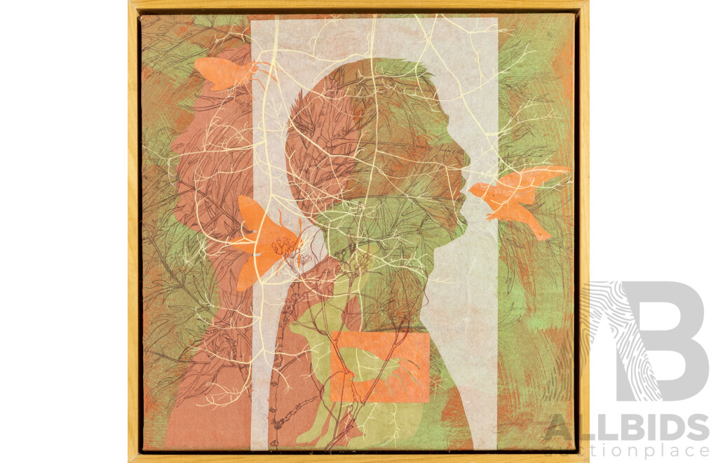 Julie Bradley (20th Century, Australian), In Two Minds (2011), Original Mixed Media Gouache & Collage, 54H x 54W cm (frame)