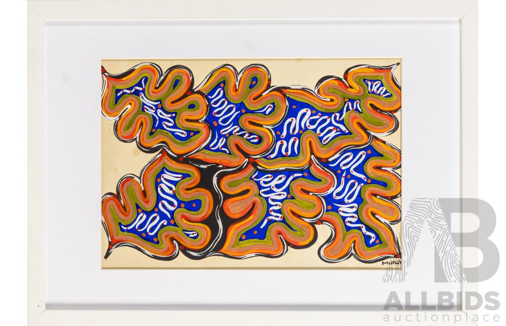 Munajti Brumby, (20th Century, Indigenous-Australian), Bush Pathways (1972), Original Vintage Watercolour, 32H x 44W cm (frame)